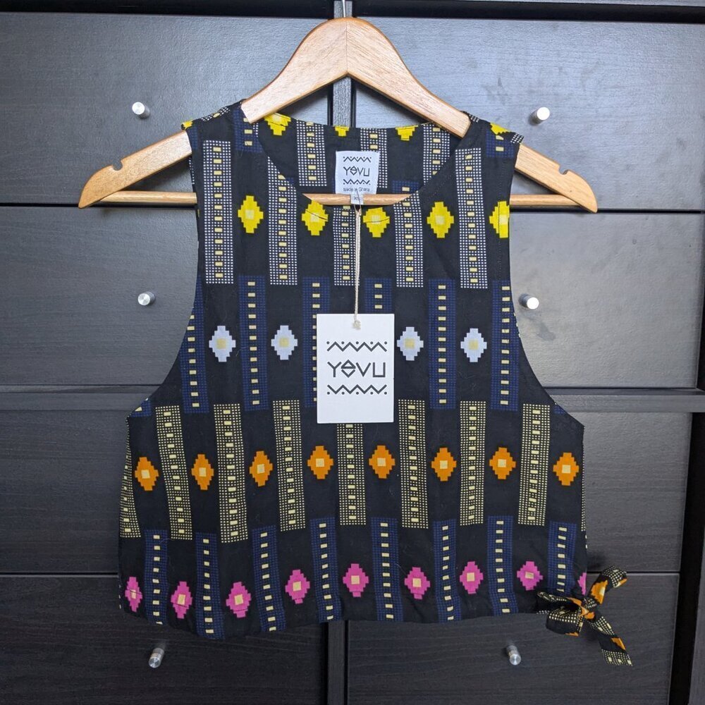 NEW Yevu Crop Top Ghana Black African Print XS